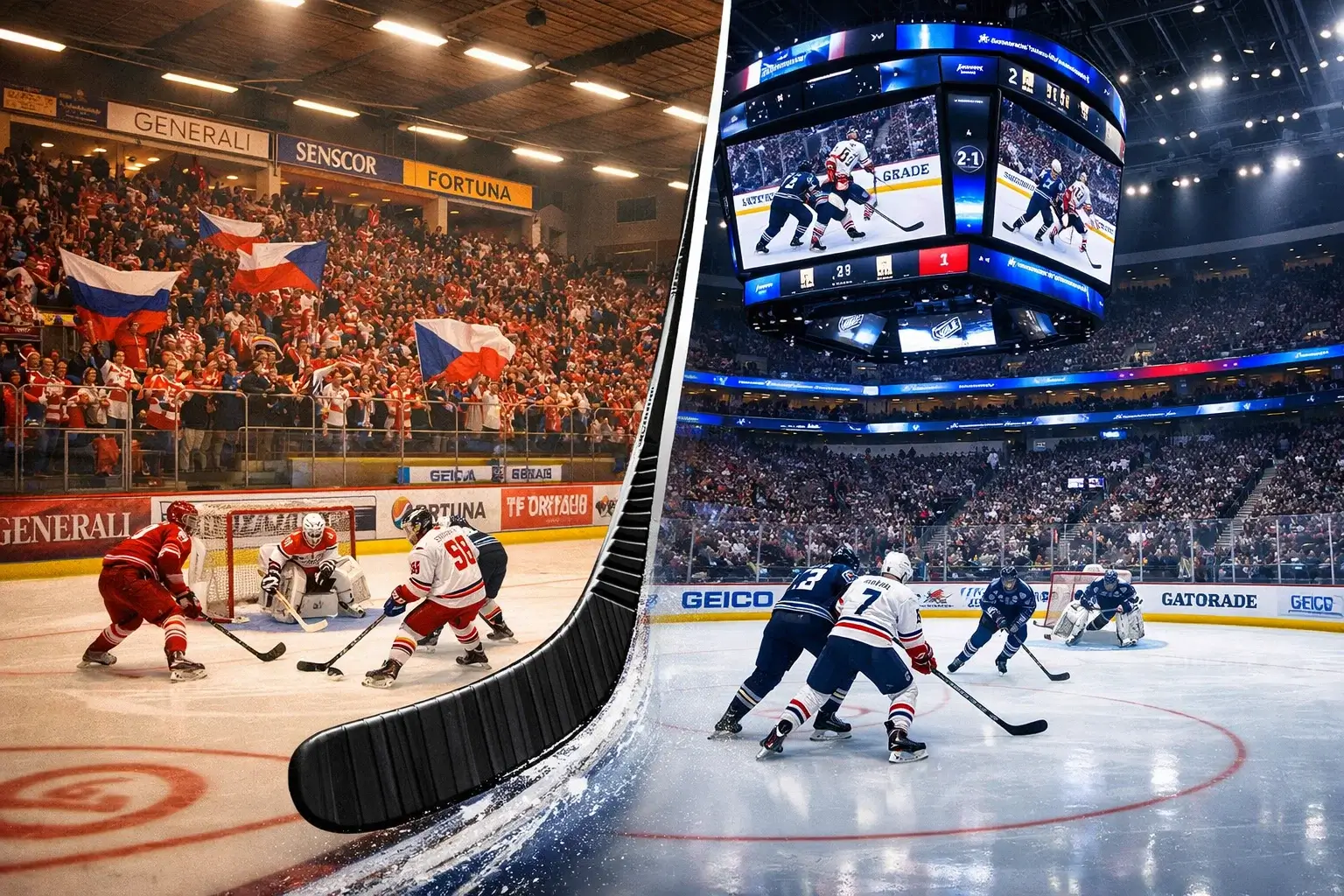Porovnání hokejových soutěží - extraliga a NHL arény