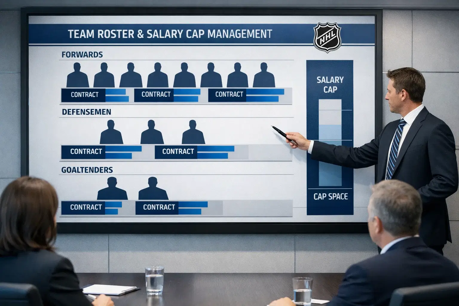 Vizualizace ekonomického systému NHL s platovým stropem a kontrakty hráčů