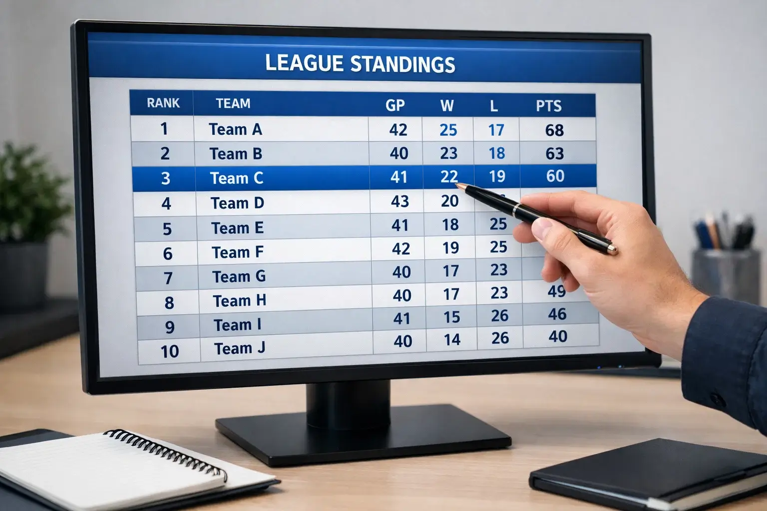 Detailní pohled na tabulku hokejové extraligy s vyznačenými klíčovými statistikami